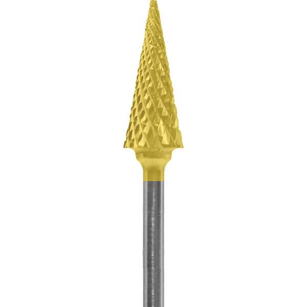 Made in USA - 1/4" Cut Diam, 0.0925" Shank Diam, Cone Head Diamond Cut Burr - Carbide, 5/8" LOC, 2" OAL - Apex Tool & Supply