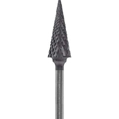 Made in USA - 1/4" Cut Diam, 0.0925" Shank Diam, Cone Head Diamond Cut Burr - Carbide, 5/8" LOC, 2" OAL - Apex Tool & Supply