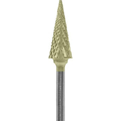 Made in USA - 1/4" Cut Diam, 0.0925" Shank Diam, Cone Head Diamond Cut Burr - Carbide, 5/8" LOC, 2" OAL - Apex Tool & Supply
