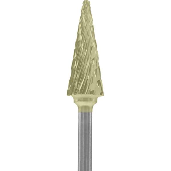 Made in USA - 1/4" Cut Diam, 0.0925" Shank Diam, Cone Head Double Cut Burr - Carbide, 5/8" LOC, 2" OAL - Apex Tool & Supply