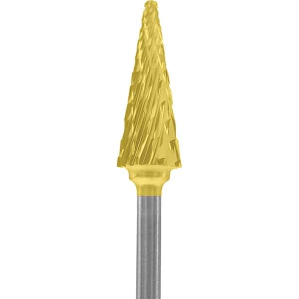 Made in USA - 1/4" Cut Diam, 0.0925" Shank Diam, Cone Head Double Cut Burr - Carbide, 5/8" LOC, 2" OAL - Apex Tool & Supply