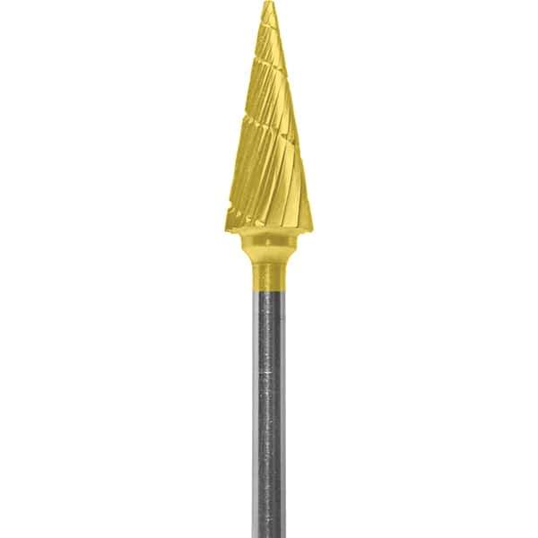 Made in USA - 1/4" Cut Diam, 0.0925" Shank Diam, Cone Head Chipbreaker Cut Burr - Carbide, 5/8" LOC, 2" OAL - Apex Tool & Supply