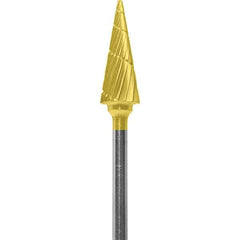 Made in USA - 1/4" Cut Diam, 0.0925" Shank Diam, Cone Head Chipbreaker Cut Burr - Carbide, 5/8" LOC, 2" OAL - Apex Tool & Supply