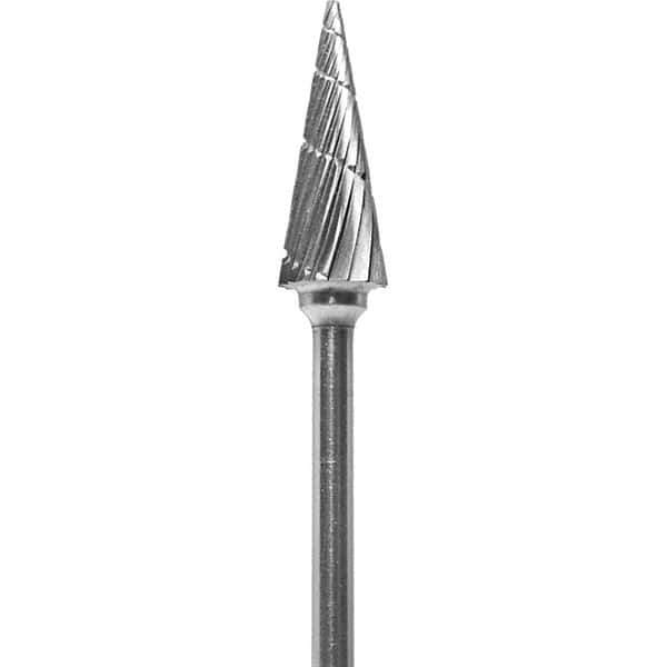 Made in USA - 1/4" Cut Diam, 0.0925" Shank Diam, Cone Head Chipbreaker Cut Burr - Carbide, 5/8" LOC, 2" OAL - Apex Tool & Supply