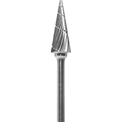 Made in USA - 1/4" Cut Diam, 0.0925" Shank Diam, Cone Head Chipbreaker Cut Burr - Carbide, 5/8" LOC, 2" OAL - Apex Tool & Supply