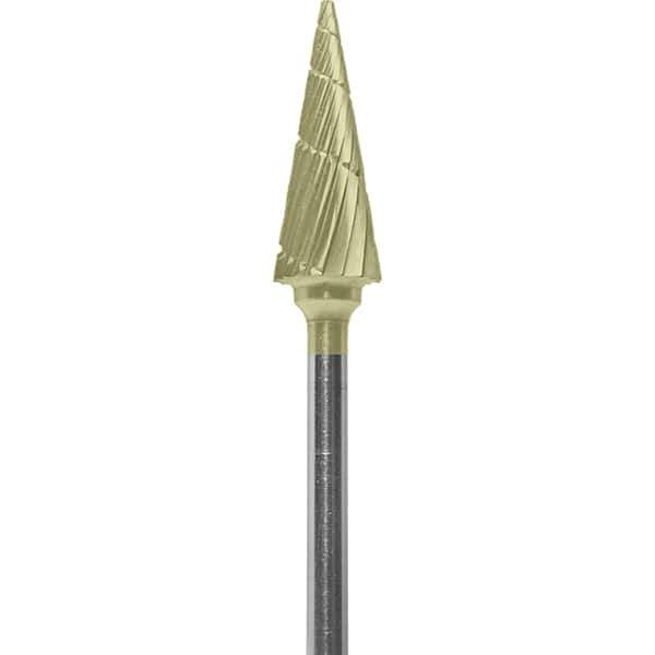 Made in USA - 1/4" Cut Diam, 0.0925" Shank Diam, Cone Head Chipbreaker Cut Burr - Carbide, 5/8" LOC, 2" OAL - Apex Tool & Supply