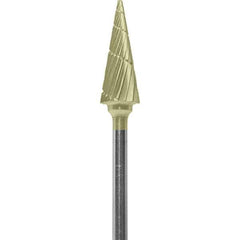 Made in USA - 1/4" Cut Diam, 0.0925" Shank Diam, Cone Head Chipbreaker Cut Burr - Carbide, 5/8" LOC, 2" OAL - Apex Tool & Supply