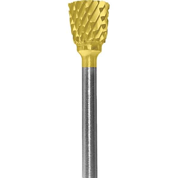Made in USA - 6.3mm Cut Diam, 0.0925" Shank Diam, Inverted Cone Head Double Cut Burr - Carbide, 9.5mm LOC, 48mm OAL - Apex Tool & Supply