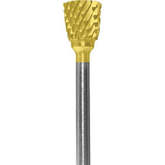 Made in USA - 6.3mm Cut Diam, 0.0925" Shank Diam, Inverted Cone Head Double Cut Burr - Carbide, 9.5mm LOC, 48mm OAL - Apex Tool & Supply