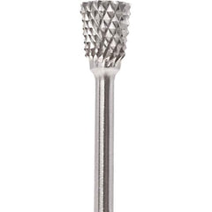 Made in USA - 1/4" Cut Diam, 0.0925" Shank Diam, Inverted Cone Head Diamond Cut Burr - Carbide, 1/4" LOC, 1-3/4" OAL - Apex Tool & Supply
