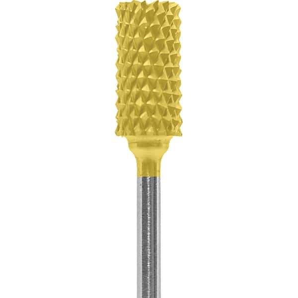 Made in USA - 1/4" Cut Diam, 0.0925" Shank Diam, Cylinder Head Diamond Cut Burr - Carbide, 1/2" LOC, 2" OAL - Apex Tool & Supply