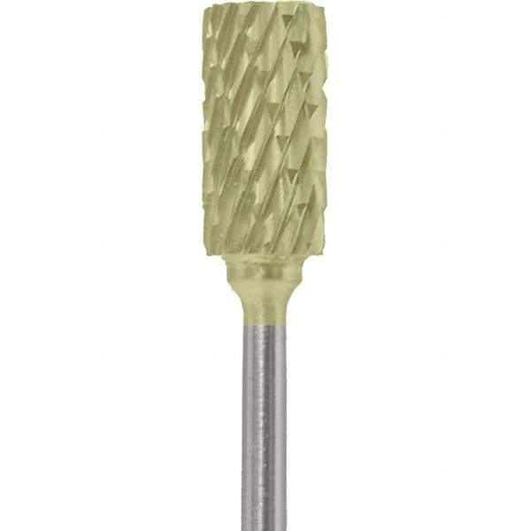 Made in USA - 1/4" Cut Diam, 0.0925" Shank Diam, Cylinder Head Double Cut Burr - Carbide, 1/2" LOC, 2" OAL - Apex Tool & Supply