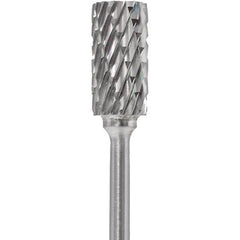 Made in USA - 1/4" Cut Diam, 0.0925" Shank Diam, Cylinder Head Double Cut Burr - Carbide, 1/2" LOC, 2" OAL - Apex Tool & Supply