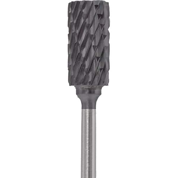 Made in USA - 1/4" Cut Diam, 0.0925" Shank Diam, Cylinder Head Double Cut Burr - Carbide, 1/2" LOC, 2" OAL - Apex Tool & Supply