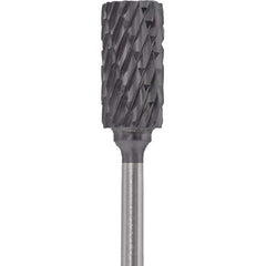 Made in USA - 1/4" Cut Diam, 0.0925" Shank Diam, Cylinder Head Double Cut Burr - Carbide, 1/2" LOC, 2" OAL - Apex Tool & Supply