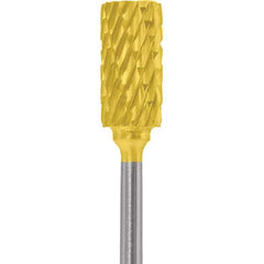 Made in USA - 1/4" Cut Diam, 0.0925" Shank Diam, Cylinder Head Double Cut Burr - Carbide, 1/2" LOC, 2" OAL - Apex Tool & Supply