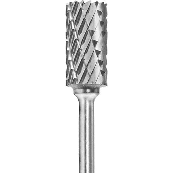 Made in USA - 1/4" Cut Diam, 0.0925" Shank Diam, Cylinder Head Double Cut Burr - Carbide, 1/2" LOC, 2" OAL - Apex Tool & Supply
