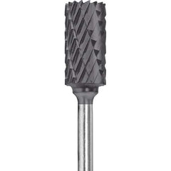 Made in USA - 1/4" Cut Diam, 0.0925" Shank Diam, Cylinder Head Double Cut Burr - Carbide, 1/2" LOC, 2" OAL - Apex Tool & Supply
