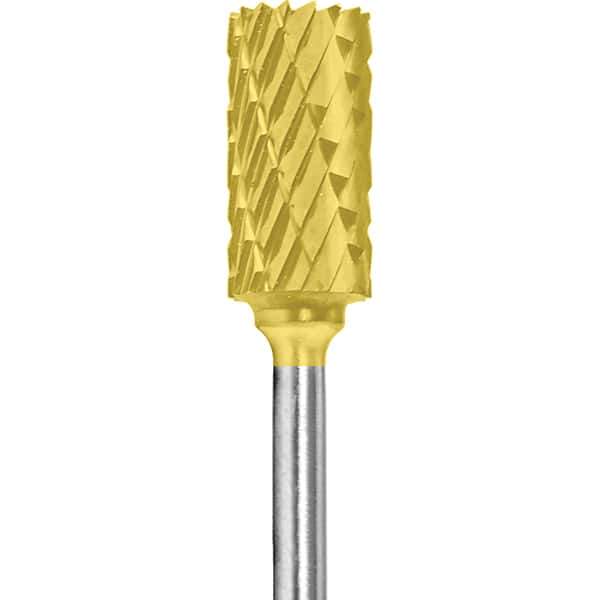 Made in USA - 1/4" Cut Diam, 0.0925" Shank Diam, Cylinder Head Double Cut Burr - Carbide, 1/2" LOC, 2" OAL - Apex Tool & Supply