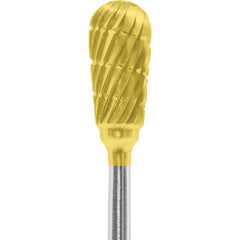 Made in USA - 1/4" Cut Diam, 0.0925" Shank Diam, Inverted Cone Head Chipbreaker Cut Burr - Carbide, 1/2" LOC, 2" OAL - Apex Tool & Supply