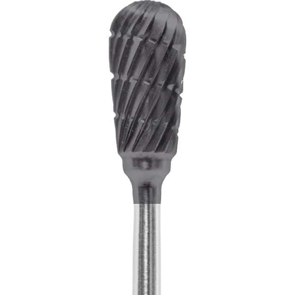 Made in USA - 1/4" Cut Diam, 0.0925" Shank Diam, Inverted Cone Head Chipbreaker Cut Burr - Carbide, 1/2" LOC, 2" OAL - Apex Tool & Supply