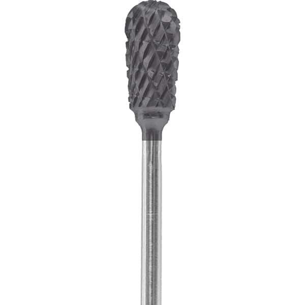 Made in USA - 1/4" Cut Diam, 0.0925" Shank Diam, Inverted Cone Head Double Cut Burr - Carbide, 1/2" LOC, 2" OAL - Apex Tool & Supply