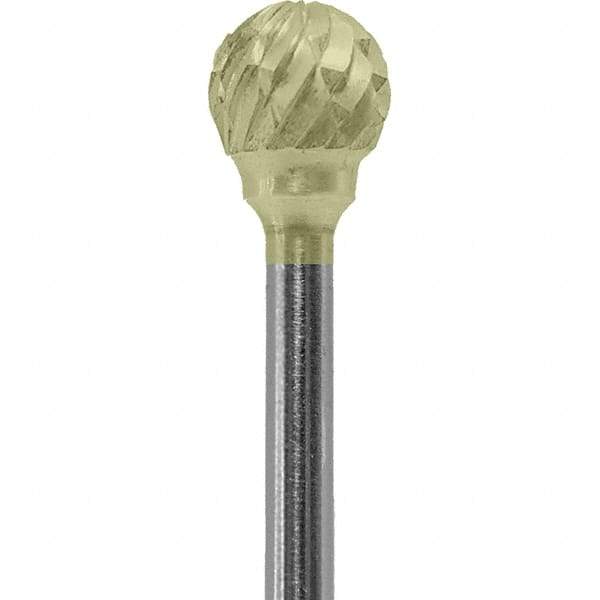 Made in USA - 1/4" Cut Diam, 0.0925" Shank Diam, Ball Head Double Cut Burr - Carbide, 1/4" LOC, 1-3/4" OAL - Apex Tool & Supply