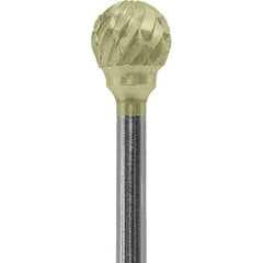 Made in USA - 1/4" Cut Diam, 0.0925" Shank Diam, Ball Head Double Cut Burr - Carbide, 1/4" LOC, 1-3/4" OAL - Apex Tool & Supply