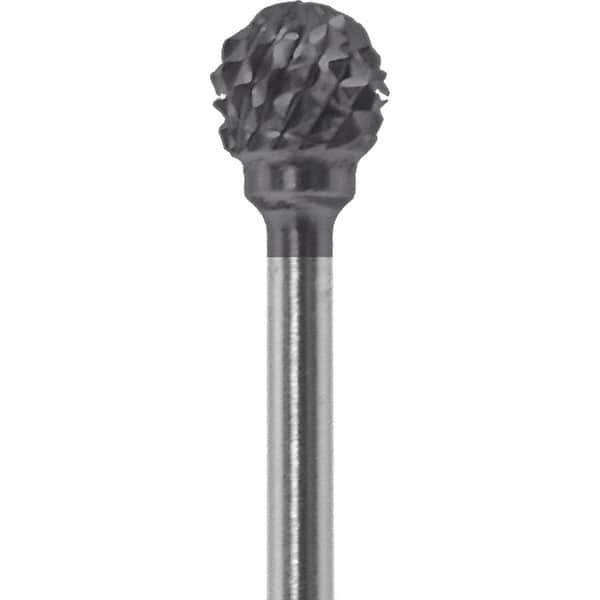 Made in USA - 1/4" Cut Diam, 0.0925" Shank Diam, Ball Head Diamond Cut Burr - Carbide, 1/4" LOC, 1-3/4" OAL - Apex Tool & Supply
