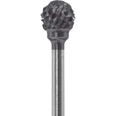 Made in USA - 1/4" Cut Diam, 0.0925" Shank Diam, Ball Head Diamond Cut Burr - Carbide, 1/4" LOC, 1-3/4" OAL - Apex Tool & Supply