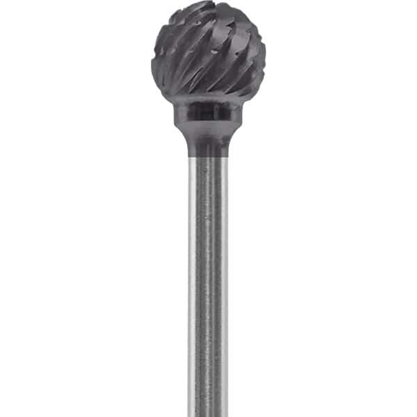 Made in USA - 1/4" Cut Diam, 0.0925" Shank Diam, Ball Head Chipbreaker Cut Burr - Carbide, 1/4" LOC, 1-3/4" OAL - Apex Tool & Supply