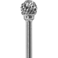 Made in USA - 1/4" Cut Diam, 0.0925" Shank Diam, Ball Head Diamond Cut Burr - Carbide, 1/4" LOC, 1-3/4" OAL - Apex Tool & Supply