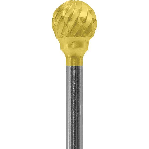 Made in USA - 1/4" Cut Diam, 0.0925" Shank Diam, Ball Head Double Cut Burr - Carbide, 1/4" LOC, 1-3/4" OAL - Apex Tool & Supply