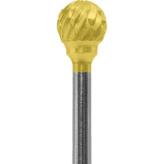 Made in USA - 1/4" Cut Diam, 0.0925" Shank Diam, Ball Head Double Cut Burr - Carbide, 1/4" LOC, 1-3/4" OAL - Apex Tool & Supply