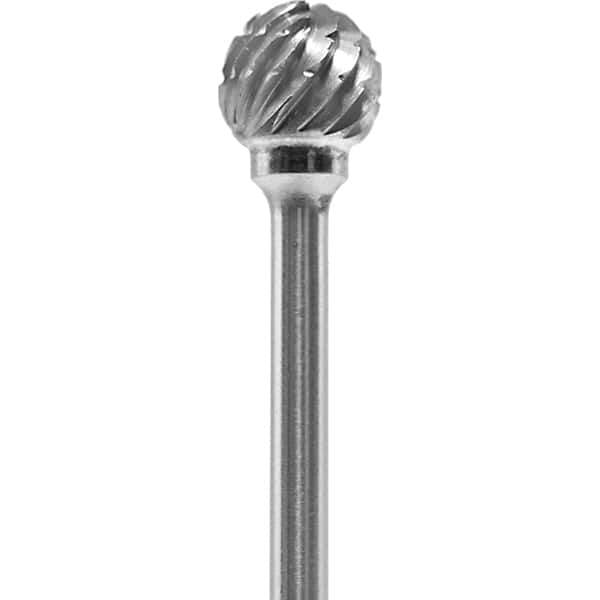 Made in USA - 1/4" Cut Diam, 0.0925" Shank Diam, Ball Head Chipbreaker Cut Burr - Carbide, 1/4" LOC, 1-3/4" OAL - Apex Tool & Supply