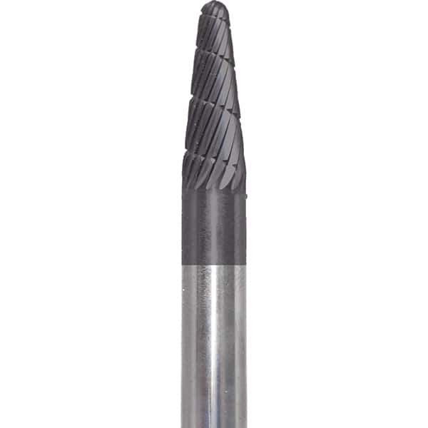 Made in USA - 6mm Cut Diam, 0.2362" Shank Diam, Cone Head Double Cut Burr - Carbide, 16mm LOC, 50mm OAL - Apex Tool & Supply