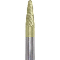 Made in USA - 1/4" Cut Diam, 1/4" Shank Diam, Cone Head Chipbreaker Cut Burr - Carbide, 5/8" LOC, 2" OAL - Apex Tool & Supply