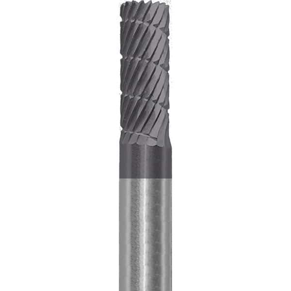 Made in USA - 1/4" Cut Diam, 1/4" Shank Diam, Cylinder Head Chipbreaker Cut Burr - Carbide, 5/8" LOC, 2" OAL - Apex Tool & Supply