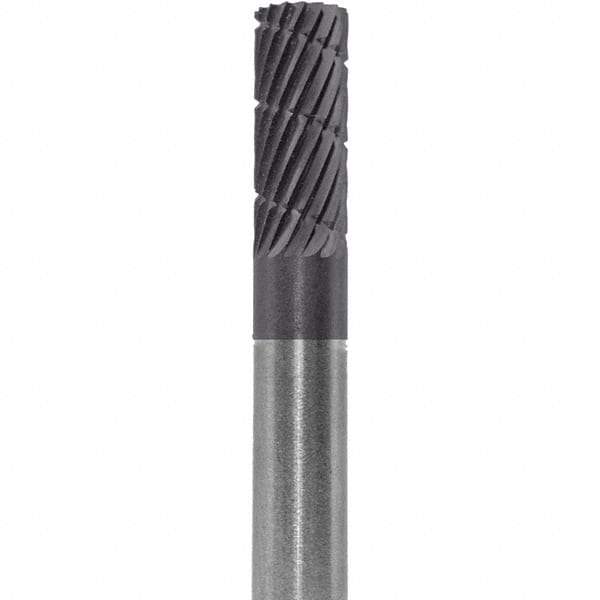 Made in USA - 1/4" Cut Diam, 1/4" Shank Diam, Cylinder Head Double Cut Burr - Carbide, 5/8" LOC, 2" OAL - Apex Tool & Supply