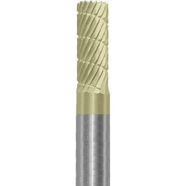 Made in USA - 1/4" Cut Diam, 1/4" Shank Diam, Cylinder Head Double Cut Burr - Carbide, 5/8" LOC, 2" OAL - Apex Tool & Supply