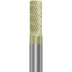 Made in USA - 1/4" Cut Diam, 1/4" Shank Diam, Cylinder Head Double Cut Burr - Carbide, 5/8" LOC, 2" OAL - Apex Tool & Supply