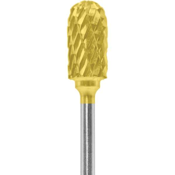 Made in USA - 1/4" Cut Diam, 0.0925" Shank Diam, Cylinder with Radius Head Double Cut Burr - Carbide, 1/2" LOC, 2" OAL - Apex Tool & Supply