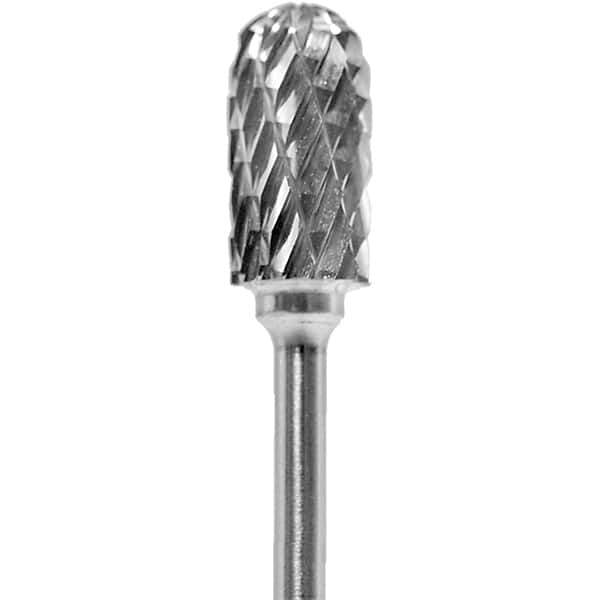 Made in USA - 1/4" Cut Diam, 0.0925" Shank Diam, Cylinder with Radius Head Diamond Cut Burr - Carbide, 1/2" LOC, 2" OAL - Apex Tool & Supply