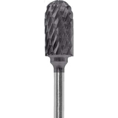 Made in USA - 1/4" Cut Diam, 0.0925" Shank Diam, Cylinder with Radius Head Diamond Cut Burr - Carbide, 1/2" LOC, 2" OAL - Apex Tool & Supply