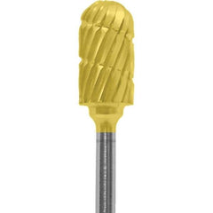 Made in USA - 1/4" Cut Diam, 0.0925" Shank Diam, Cylinder with Radius Head Chipbreaker Cut Burr - Carbide, 1/2" LOC, 2" OAL - Apex Tool & Supply