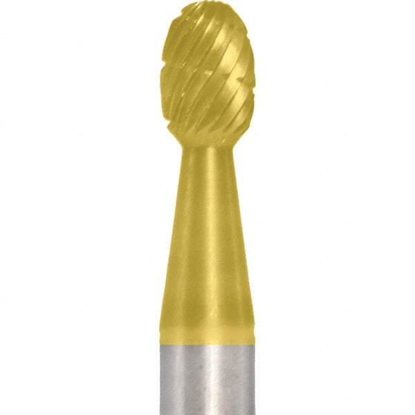 Made in USA - 1/4" Cut Diam, 1/4" Shank Diam, Oval Head Fastmill Cut Burr - Carbide, 3/8" LOC, 2" OAL - Apex Tool & Supply