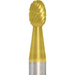 Made in USA - 1/4" Cut Diam, 1/4" Shank Diam, Oval Head Fastmill Cut Burr - Carbide, 3/8" LOC, 2" OAL - Apex Tool & Supply