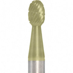 Made in USA - 1/4" Cut Diam, 1/4" Shank Diam, Oval Head Chipbreaker Cut Burr - Carbide, 3/8" LOC, 2" OAL - Apex Tool & Supply
