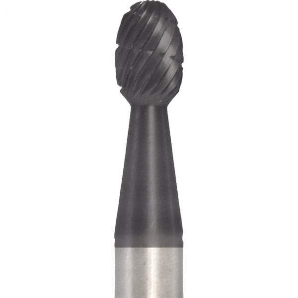 Made in USA - 6mm Cut Diam, 0.2362" Shank Diam, Oval Head Double Cut Burr - Carbide, 9.5mm LOC, 50mm OAL - Apex Tool & Supply