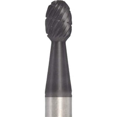 Made in USA - 6mm Cut Diam, 0.2362" Shank Diam, Oval Head Chipbreaker Cut Burr - Carbide, 9.5mm LOC, 50mm OAL - Apex Tool & Supply